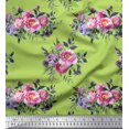 thumbnail image 1 of Soimoi Green Poly Georgette Fabric Leaves & Pink Floral Printed Fabric 1 Yard 42 Inch Wide, 1 of 3