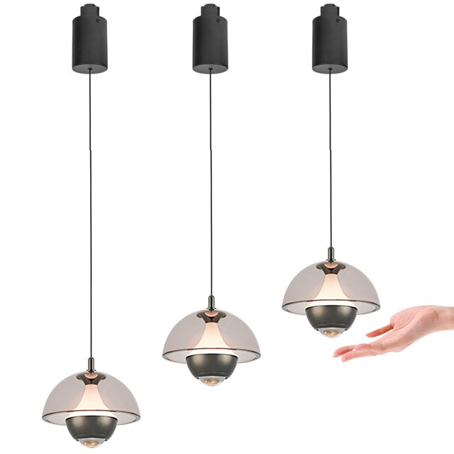 FSLiving Adjustable Height Track Pendnat Light H-Type Retractable Lift Track Pendnat Light with Hand-Sweep Control 10W Stepless Dimming Indoor Island Light Adjustable Wire Lamp,Gray - 3 Pack