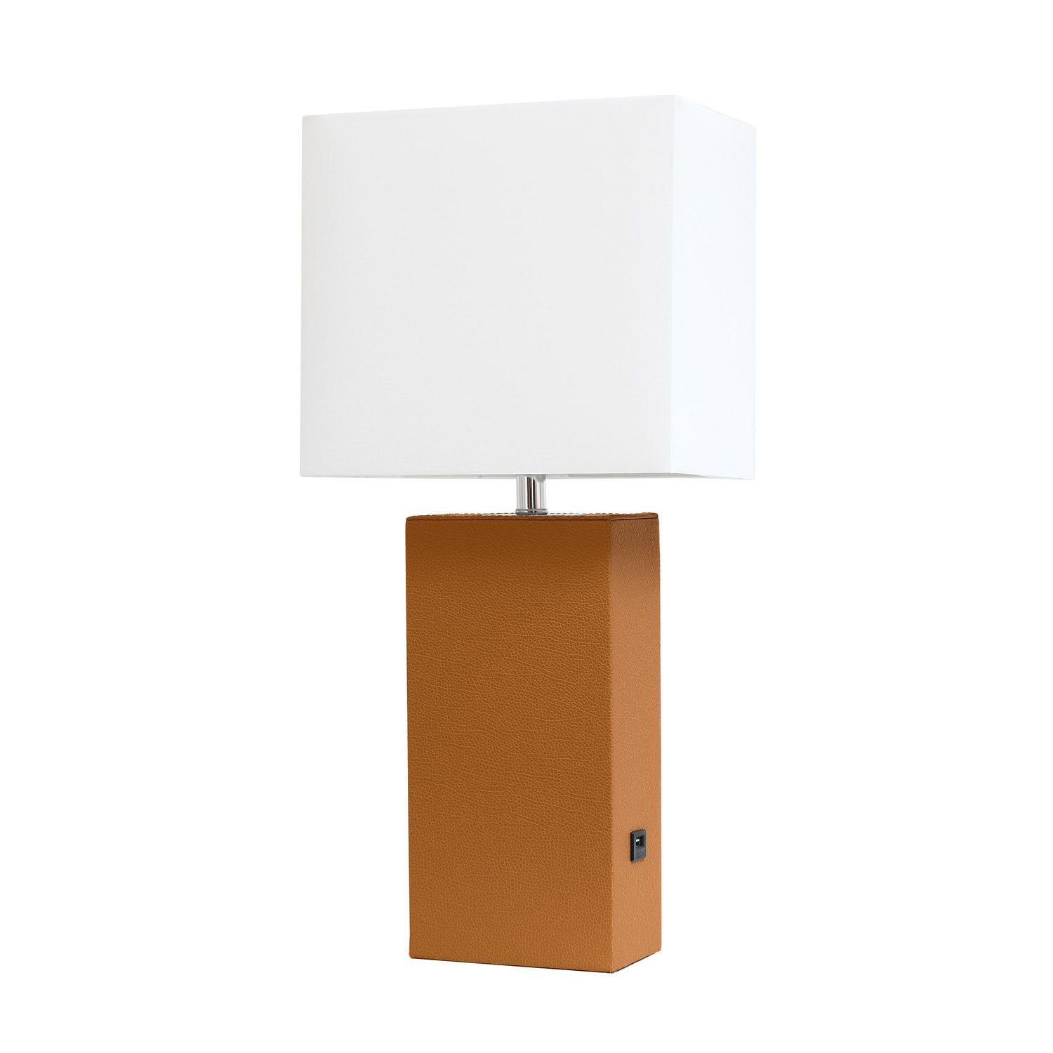 Elegant Designs Modern Leather Table Lamp with USB and White Fabric Shade