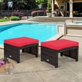 thumbnail image 3 of Patiojoy 2 PCS Outdoor Wicker Ottoman Patio Rattan Furniture Metal Footrest Seat Square Footstool with Cushion Red, 3 of 8