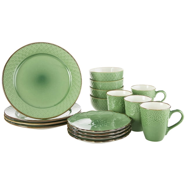 Pfaltzgraff Ensemble de Vaisselle en Dentelle Française, 16 Pcs, Vert