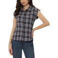 thumbnail image 1 of INSPIRE CHIC Chemise à Carreaux d'Été pour Femme à Manches Courtes Boutonnée Bleu Marine P, 1 of 5