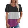 thumbnail image 1 of Plebaso Hauts pour Femmes Chemises à Oeillets à Blocs de Couleur Manches Courtes T-Shirts Amples Décontractés Col Rond Blouses Tendance, 1 of 6