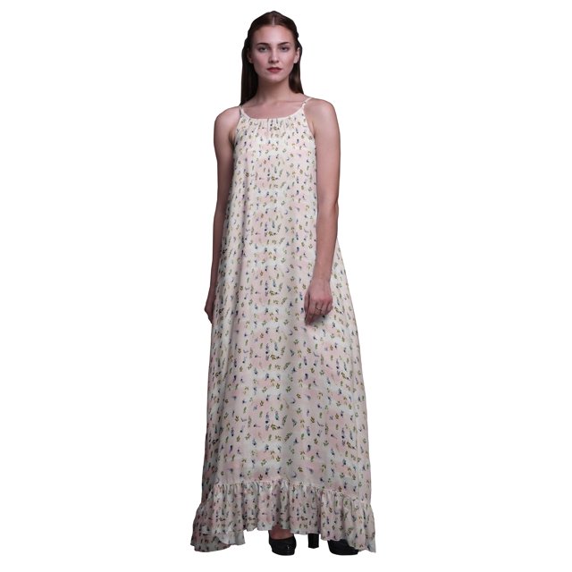 Bimba Rose Pâle2 Feuilles Floral & Vêtements de Nuit pour Femmes Nuisette Imprimée Robe Maxi à Bretelles Spaghetti Vêtement de Nuit Grand