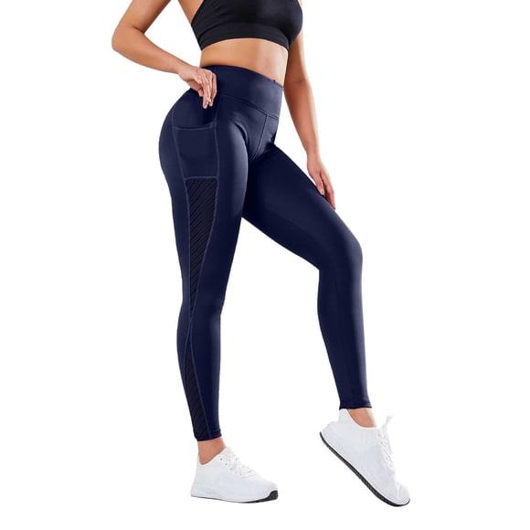 HBFAGFB Women's Yoga Pants Casual Workout Running Leggings with Pockets Fashion Clothing Navy Size XL