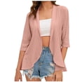thumbnail image 1 of Yuyuzo Cardigan à Manches 3/4 pour Femmes, Ouvert à l'Avant, Cardigan Léger à Volants, Blouse Décontractée au Crochet, Hauts, 1 of 7