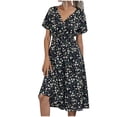 thumbnail image 2 of CEHVOM Robe d'Été Décontractée pour Femme à Manches Courtes, Col en V, Florale, Coupe Ajustée, 2 of 6