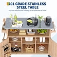 thumbnail image 4 of Sturdy Wood Outdoor Grill Cart with Storage Cabinet - Stainless Steel Top - Spice & Towel Rack - Lockable Wheels - Rolling BBQ Prep Table for Patio, Backyard, and Outdoor Cooking Station, Wood Color, 4 of 7