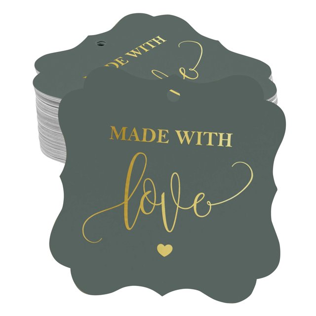 Inkdotpot Pack Of 100 Made With Love Wedding Paper Tags DIY Craft Bracket Shape Real Gold Foil Hang Tags