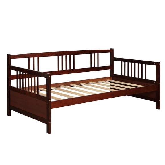 Gymax Twin Size Wooden Slats Daybed Bed Sofa Support Platform Sturdy W/Rails Cherry