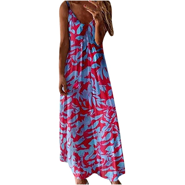 Fridja Été Femmes V-Cou Casual Impression en Vrac Sans Manches Longue Robe