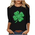 thumbnail image 2 of Lolmot St. Patricks Day Ladies' St. Patricks Day Printed Round Neck Three Quarter Sleeve 3/4 Sleeve T-Shirt Loose Top, 2 of 6