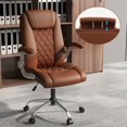 thumbnail image 4 of Costway Chaise de Bureau en Cuir PU à Hauteur Réglable Chaise de Direction avec Appuie-Tête Réglable Brun, 4 of 9