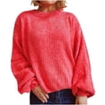 thumbnail image 1 of Timegard Chandails à Manches Longues pour Femmes Automne Hiver Décontractés Confortables Col Ras du Cou Manches Longues Bouffantes Hauts de Couleur Unie, 1 of 6