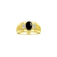 thumbnail image 1 of RYLOS Men's Rings Yellow Gold Plated Silver Rings Classic Designer Style 8X6MM Gemstone & Diamond Ring Cabochon Onyx Birthstone Rings For Men Size 10, 1 of 7