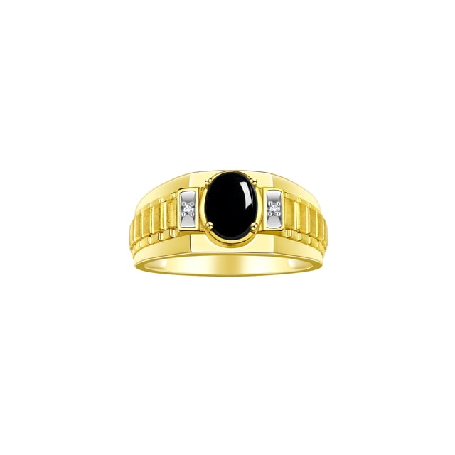 RYLOS Men's Rings Yellow Gold Plated Silver Rings Classic Designer Style 8X6MM Gemstone & Diamond Ring Cabochon Onyx Birthstone Rings For Men Size 13