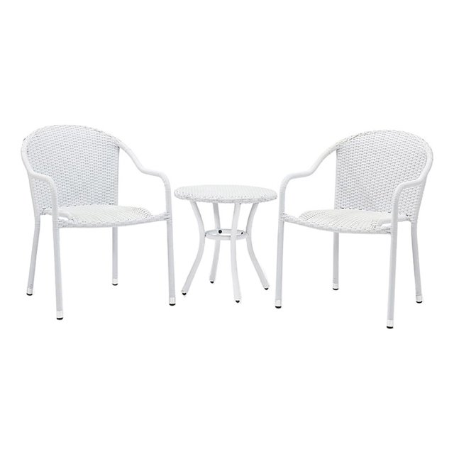 Bowery Hill Ensemble de Conversation en Osier / Rotin Côtier 3 Pcs Blanc