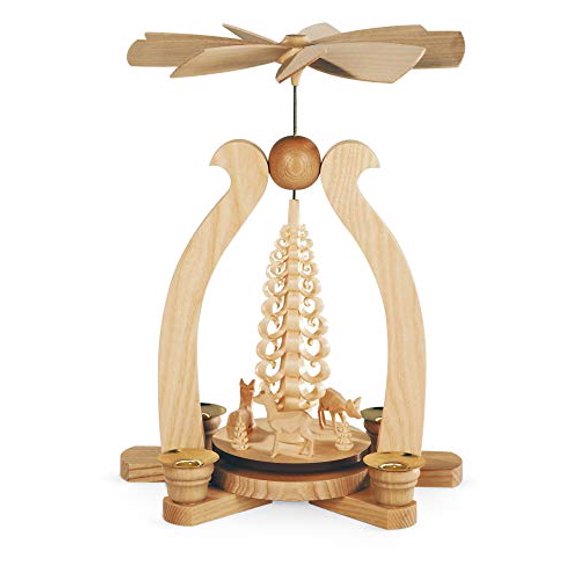Pyramide de Noël Allemande Arche Cerf, Sculptée à la Main, Hauteur 29 cm / 11 Pouces, Naturel, Erzgebirge original par Muller Seiffen