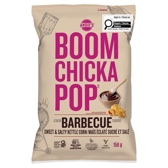 Angie’s BOOMCHICKAPOP Barbecue Sweet & Salty Kettle Corn, 100% Whole Grain Popcorn, Gluten-Free, Vegan, 156g (1 x 156g)