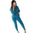 thumbnail image 4 of DPTALR Womens Solid Color Off Shoulder Long Sleeve Cable Knitted Warm Two-Piece Long Pants Sweater Suit Set, 4 of 5
