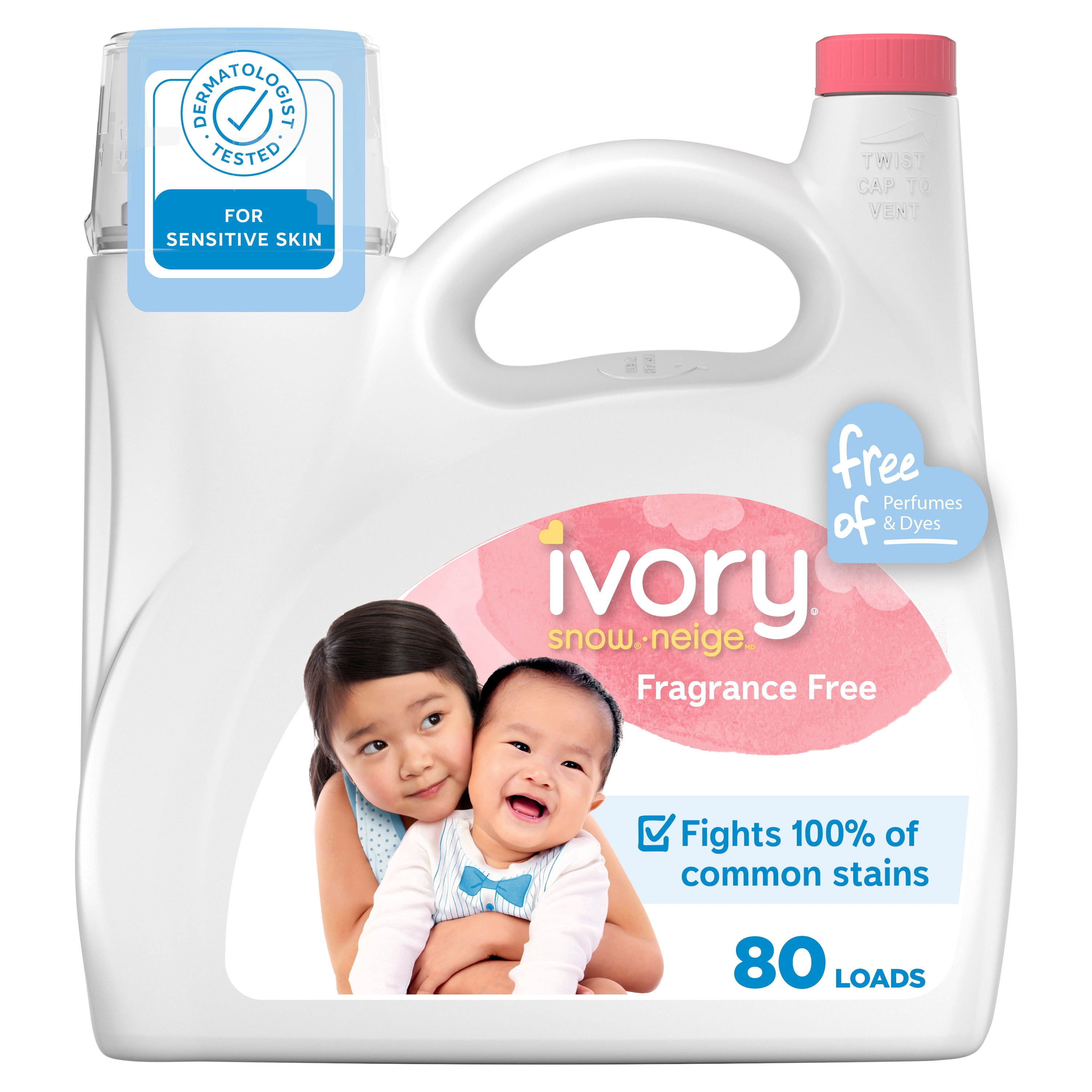 Ivory Snow Free Liquid Laundry Detergent, 3.2 L, 80 Loads, Laundry Detergent for Sensitive Skin, Dermatologist tested