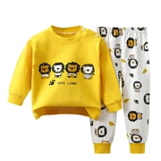 Kids Long Sleeve Cotton Pajama Set Two Piece Sleepwear for Boys Girls Animal Print Loungewear Set