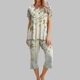 thumbnail image 2 of PEZHADA Ensembles 2 Pcs pour Femmes Ensembles Assortis de Détente Deux Pièces Pantalons en Lin Col Ras du Cou Manches Courtes Hauts Vêtements de Détente Pyjamas Vêtements Tendance Ensemble de Vacances d'Été Vert, 2 of 6