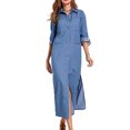 thumbnail image 3 of LUXUR Robe-Chemise en Jean pour Femmes à Revers, Manches Longues, Coupe Ample, Boutonnée, Bleu Pâle, TG, 3 of 8