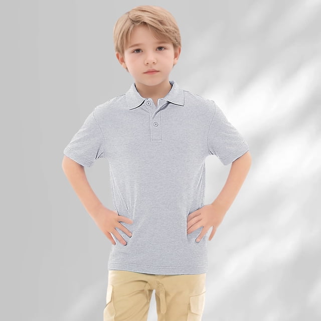 Chandail Polo pour Garçons, Polo Gris pour Garçons, Chemises à Manches Courtes pour Enfants, Chemises de Collation des Grades, Blouse Décontractée, Hauts, Chandail, Tenue pour Garçons 8-9 Ans
