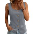 thumbnail image 3 of Craaazy Sleeveless Tops for Women Relaxed Fit Solid Color Square Neck Button Down Blazer Vests with Pockets for Daily Wear, 3 of 9