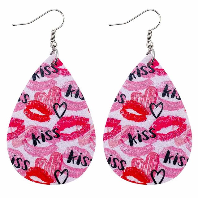 PVCS Boucles d'Oreilles de la Saint-Valentin Cœur Amour Lèvres Rouges Boucles d'Oreilles Imprimées Double Face