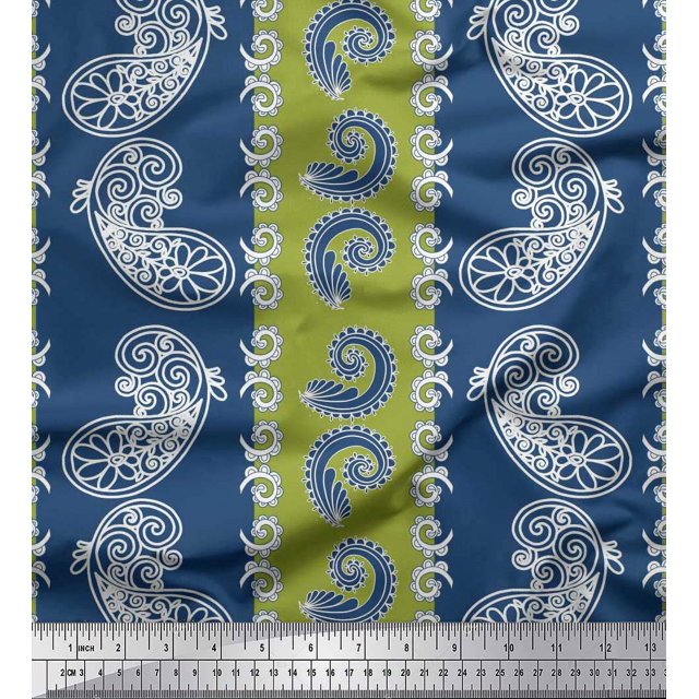 Soimoi Tissu Georgette Poly Vert à Rayures et Imprimé Cachemire 1 Yard 52 Pouces de Large