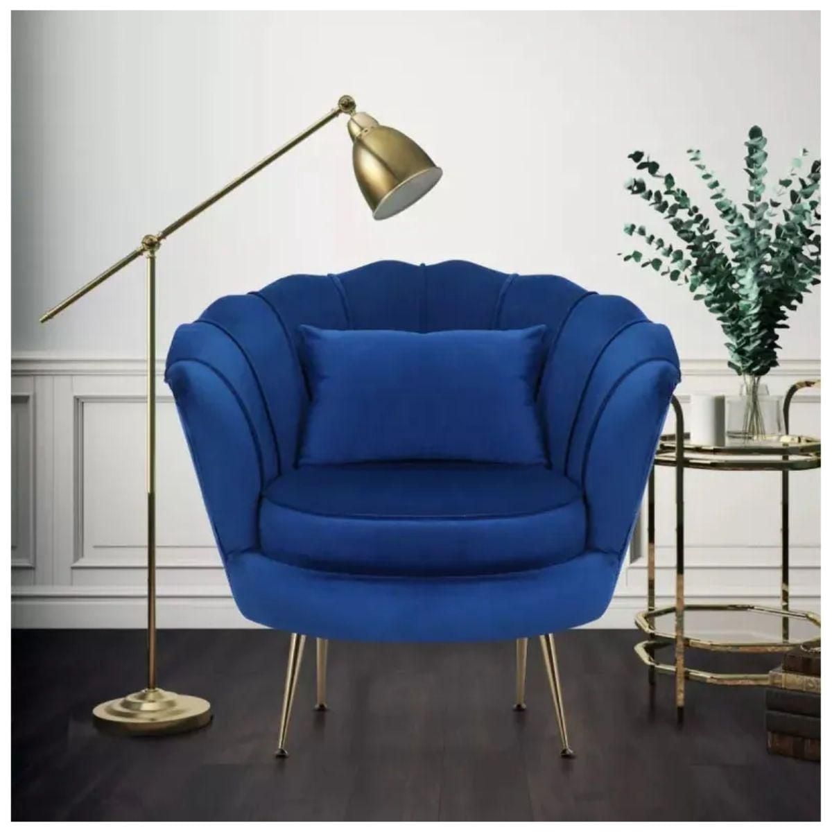 Heavenly Collection- Velvet Seashell Accent Chair for Living Room| Blue| Glam Style-for Living Room Bedroom Vanity| Set 2
