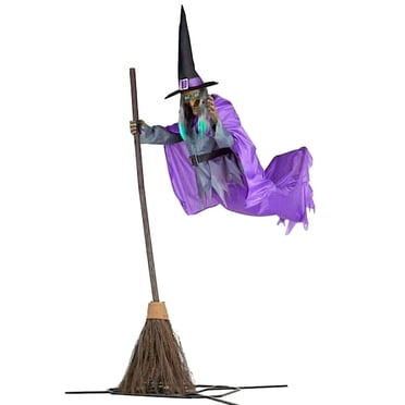 CY5O5ee 6ft Halloween Flying Witch Decoration, Animated Hovering Witch with Sound and LED Eyes, Halloween Props Ornament for Outoor Indoor Garden Yard Decor