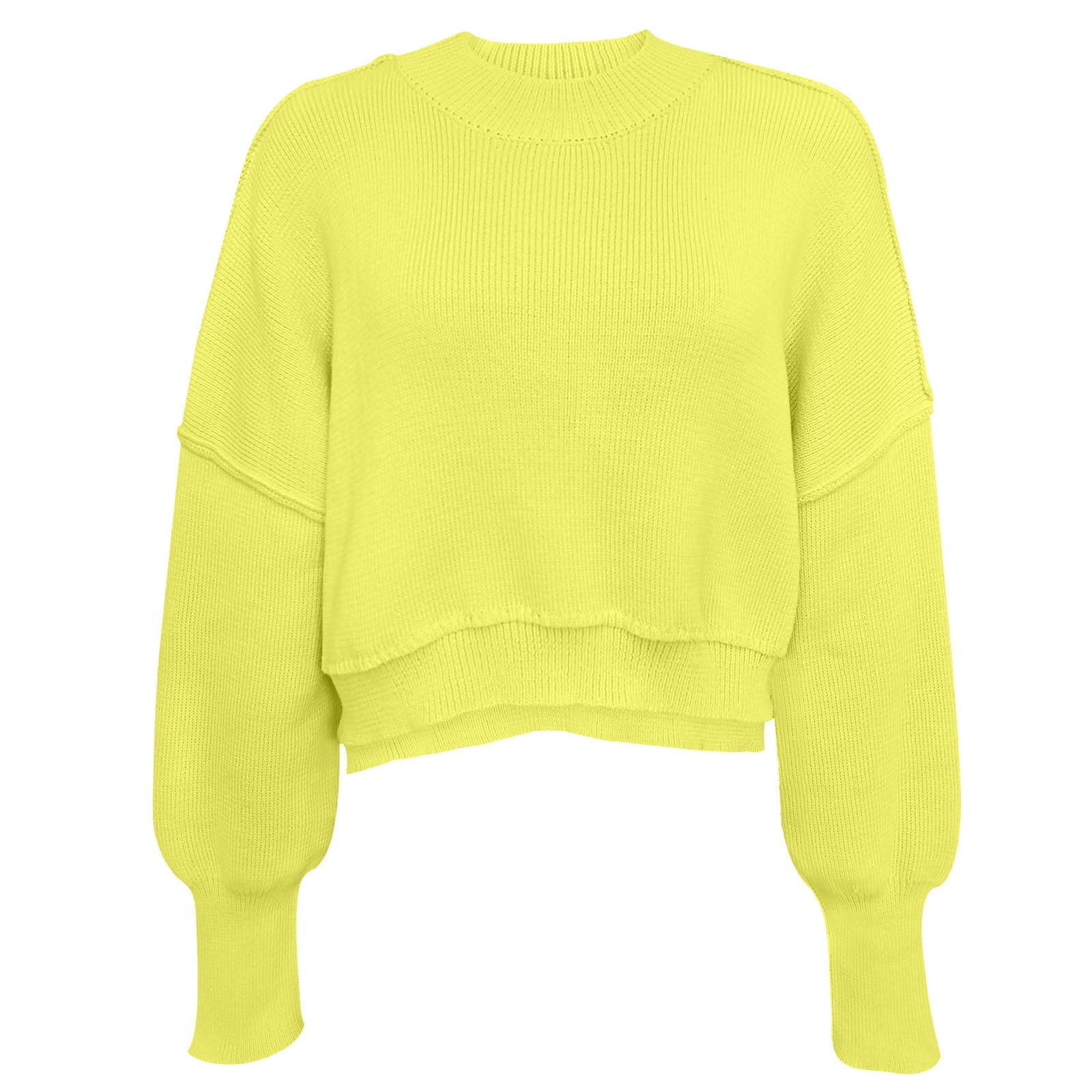 CEHVOM Women's Fashion Round Neck Solid Color Loose Fitting Pullover Sweater Clearance