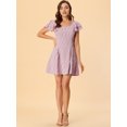 thumbnail image 3 of INSPIRE CHIC Women's Square Neck Ruffled Sleeve Pleated Front Printed Dress Pink M, 3 of 6