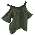 thumbnail image 1 of Birdeem Plus Size Women Applique Collar Round Neck Flower Solid Tops Strapless Cold Shoulder T-Shirt Blouse, 1 of 3