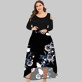 thumbnail image 2 of DPTALR Plus Size Women Round Neck Off Shoulder Floral Printed Strapless Gradient Splicing Long Sleeve Pullover Irregular Hem Party Dress, 2 of 4