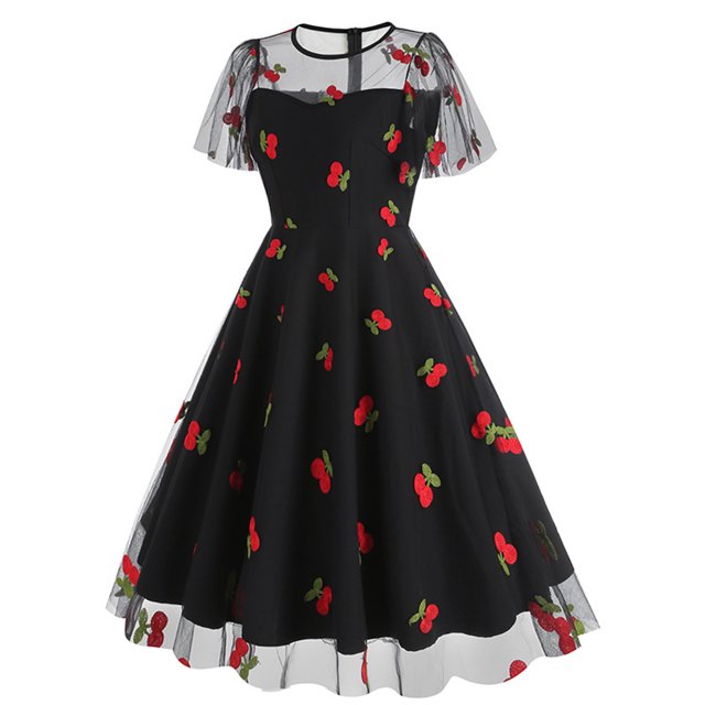 Été jusqu'à 65 % de Rabais Iumwxz Robe à Col Rond à Manches Courtes pour Femmes Robe en Tulle Tunique à Fermeture Éclair Robe de Princesse Robes à Imprimé de Fruits Robes d'Été pour Femmes Robe Habillée pour Porter à l'Extérieur