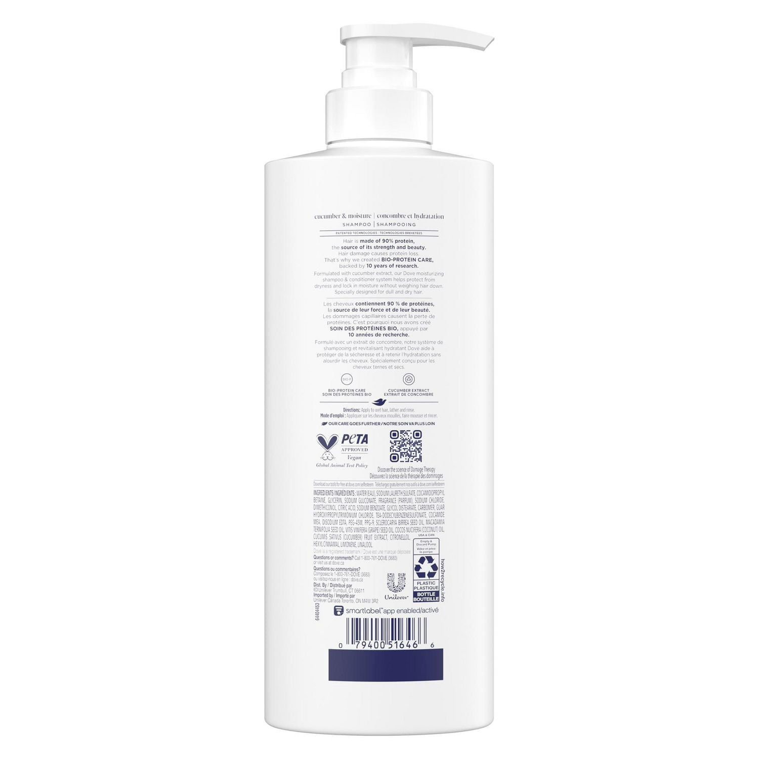 Dove Shampooing Concombre et Hydratation Soin des Protéines Bio, 530 ml