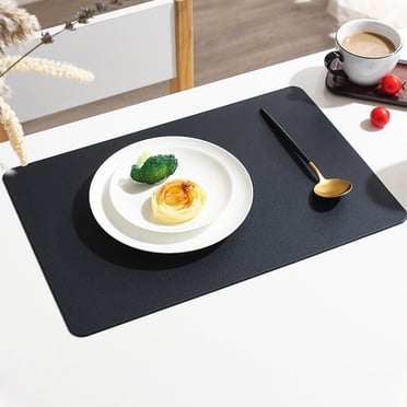 RXIRUCGD Leather Placemats Reversible Table Mats Heat Resistant Waterproof No-Slip Place Mats for Dining Table Kitchen Parties,17.7x11.8 inch,Black