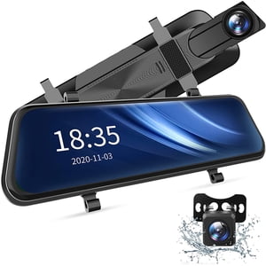 2.5K Mirror Dash Cam Caméra de sauvegarde étanche Voiture Dash Caméra avec 10" écran tactile, miroir Vantop Dash Cam avant et arrière, assistance au stationnement, mode de stationnement intelligent, enregistrement de boucle, capteur G C49