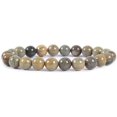thumbnail image 1 of Bracelet Extensible Unisexe en Perles Rondes de 8 mm en Jaspe Feuille d'Argent Naturel, 1 of 2
