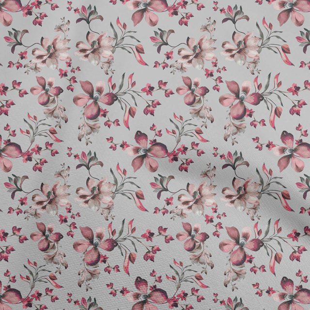 oneOone Viscose Jersey Light Gray Fabric Floral Sewing Craft Projects Fabric Prints By Yard 60 Inch Wide