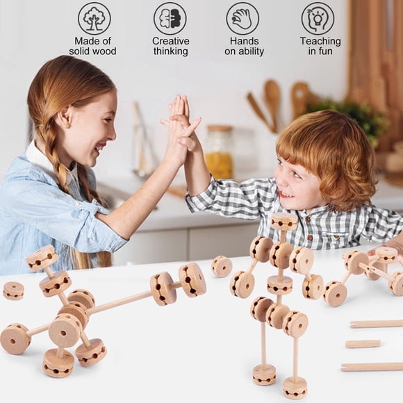 CUITING Educational DIY Wooden Building Blocks Set - 60 Pieces for Kids to Learn Math Physics & Engineering Concepts