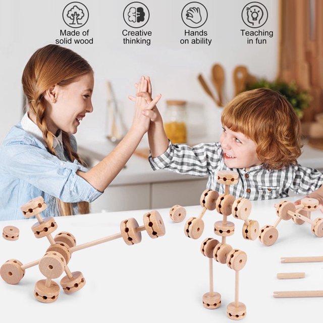 CUITING Educational DIY Wooden Building Blocks Set - 60 Pieces for Kids to Learn Math Physics & Engineering Concepts