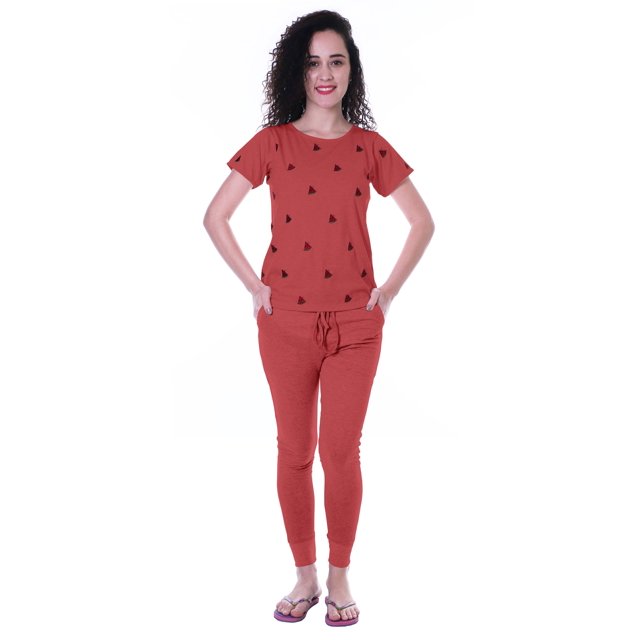 Moomaya Nightwear Set Watermelon Embroidery Slimfit Pyjamas Sleepwear 2 Pcs Set