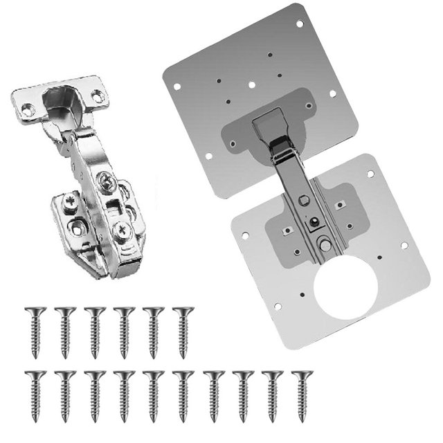 kurtrusly Hinge Repair Set Stainless Steel Door Hinge Plate Screws Kit, 2pc Hinge Plates, Hinge Plate Connector, 16pcs Screws