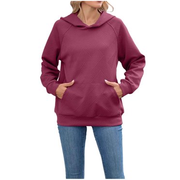 Tumotour Sweatshirts for Women Loose Long Sleeve Fall Pullover Hoodies with Pocket Casual Solid Crew Neck Drop Shoulder Winter Outfits Fashion Lightweight Clothes Trending Workout Tops