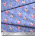thumbnail image 2 of Soimoi Blue Cotton Poplin Fabric Pink Flower & Check Decor Fabric Printed BTY 42 Inch Wide, 2 of 5
